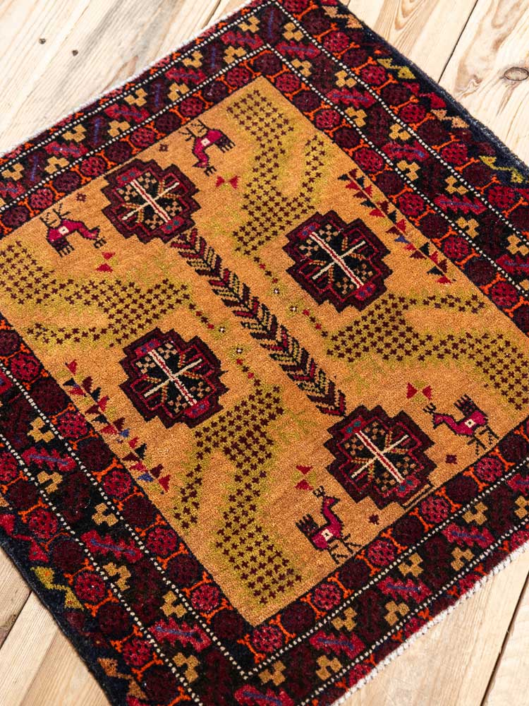 12575 Small Vintage Afghan Baluch Rug 63x64cm (2.0 x 2.1ft)