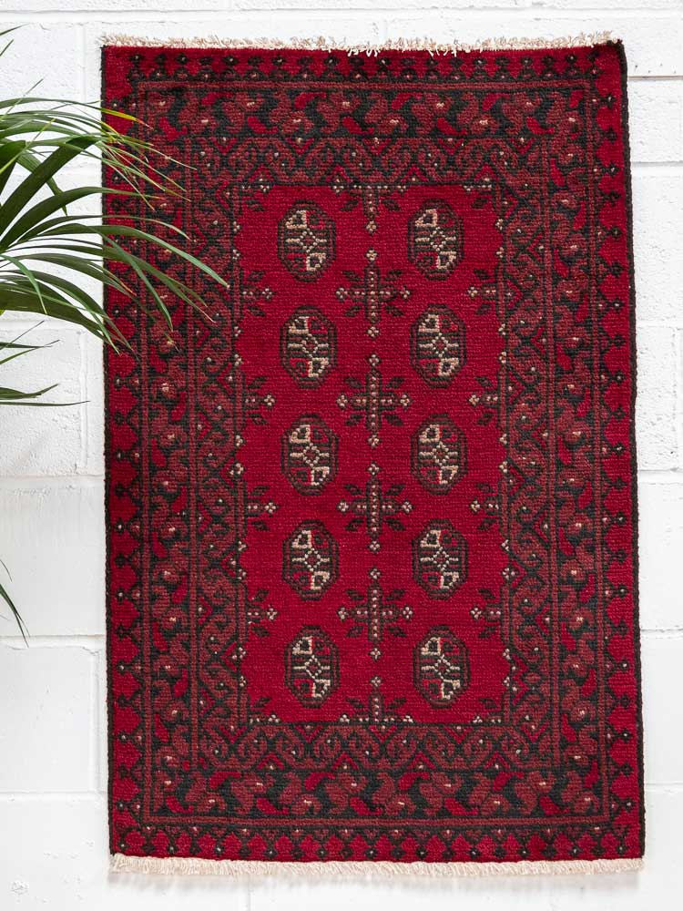 12578 Afghan Red Aq Chah Rug 78x119cm (2.6 x 3.11ft)