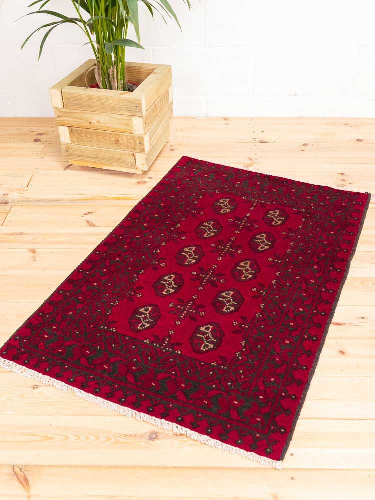 12578 Afghan Red Aq Chah Rug 78x119cm (2.6 x 3.11ft)