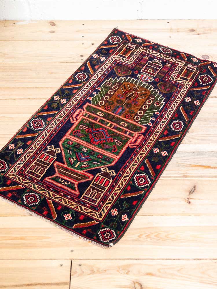 12589 Small Vintage Afghan Baluch Rug 47x84cm (1.6 x 2.9ft)