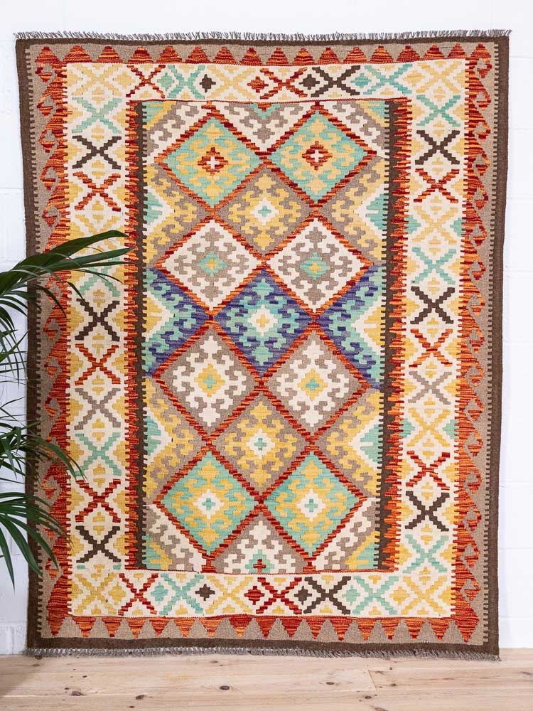 12607 Afghan Vegetable Dyed Kilim Rug 154x197cm (5.0 x 6.5ft)