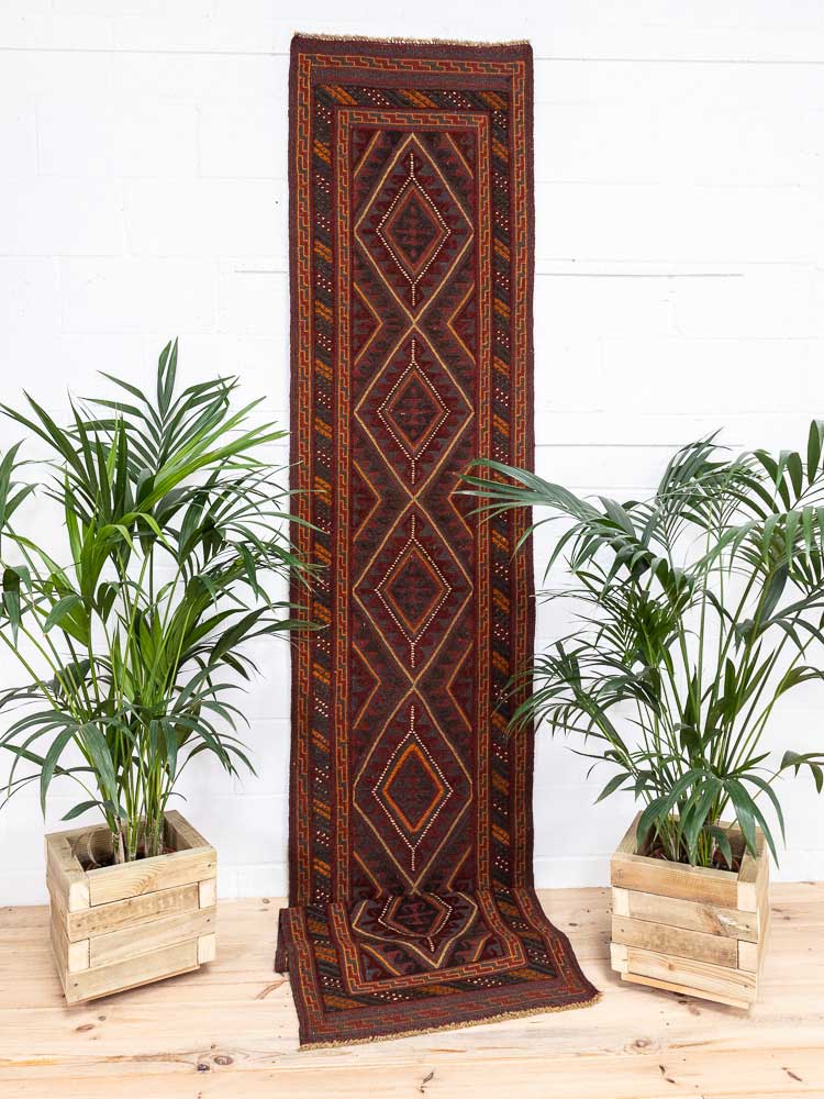 12673 Long Afghan Moshwani Mixed Weave Runner Rug 75x376cm (2.5 x 12.4ft)