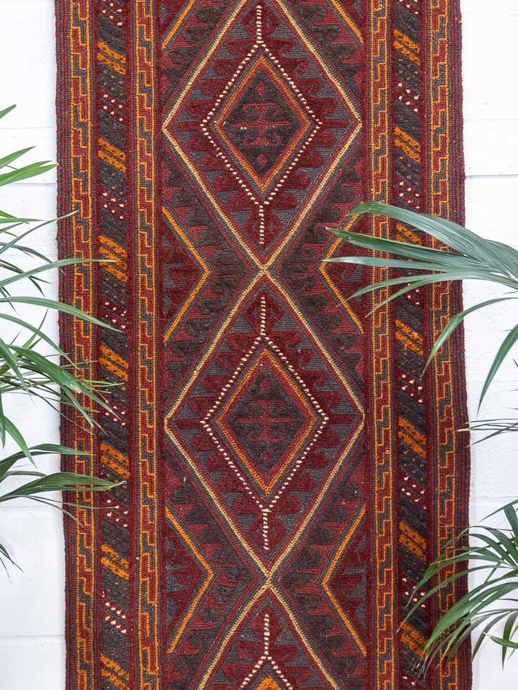 12673 Long Afghan Moshwani Mixed Weave Runner Rug 75x376cm (2.5 x 12.4ft)