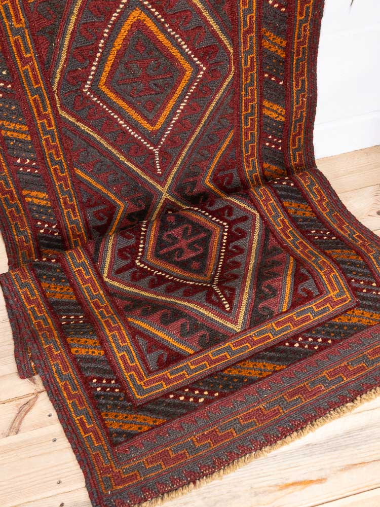 12673 Long Afghan Moshwani Mixed Weave Runner Rug 75x376cm (2.5 x 12.4ft)