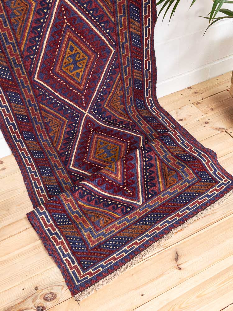 12674 Long Afghan Moshwani Mixed Weave Runner Rug 81x376cm (2.8 x 12.4ft)