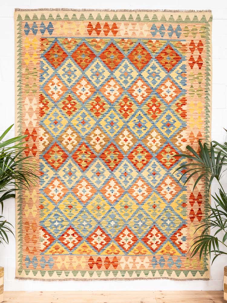 12678 Large Afghan Vegetable Dyed Kilim Rug 180x244cm (5.10 x 8ft)