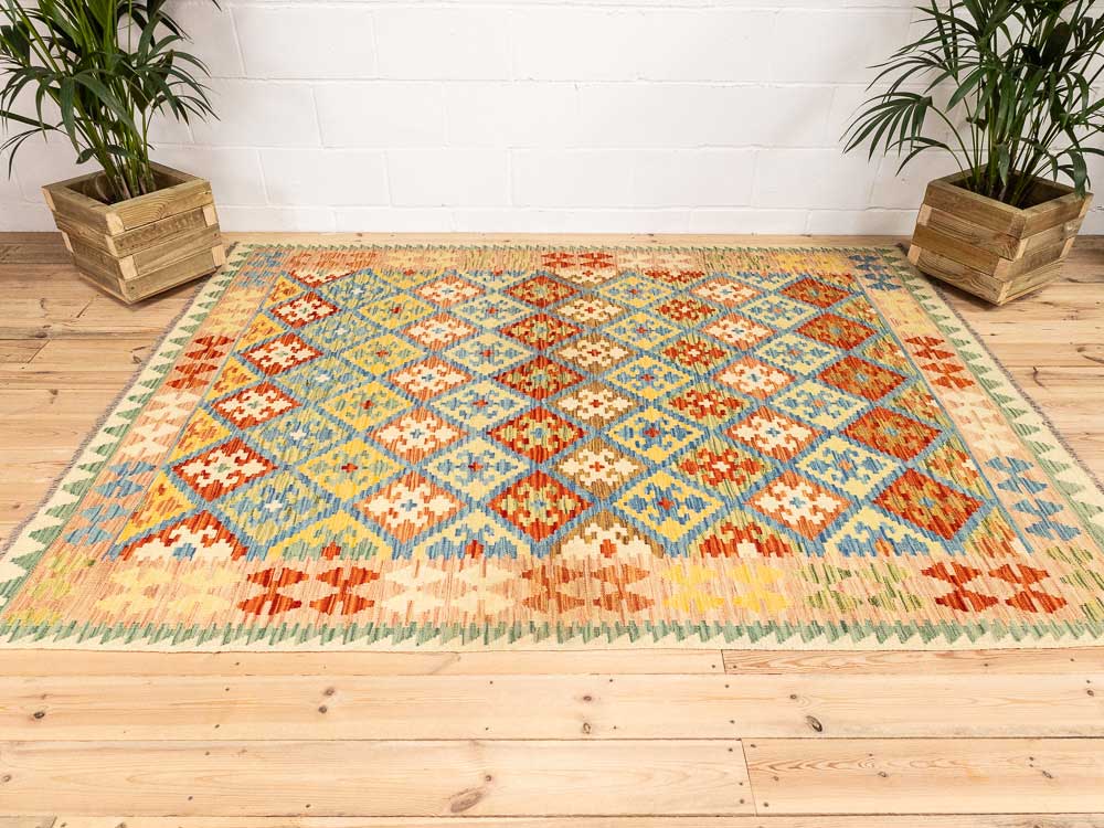 12678 Large Afghan Vegetable Dyed Kilim Rug 180x244cm (5.10 x 8ft)