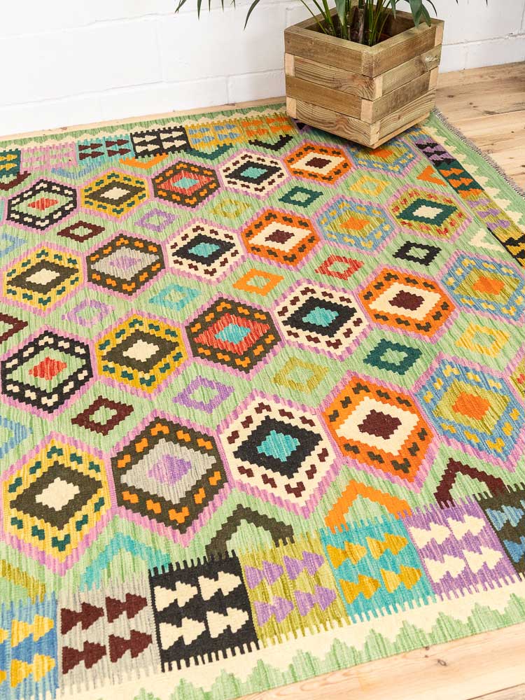 12679 Large Afghan Vegetable Dyed Kilim Rug 206x298cm (6.9 x 9.9ft)