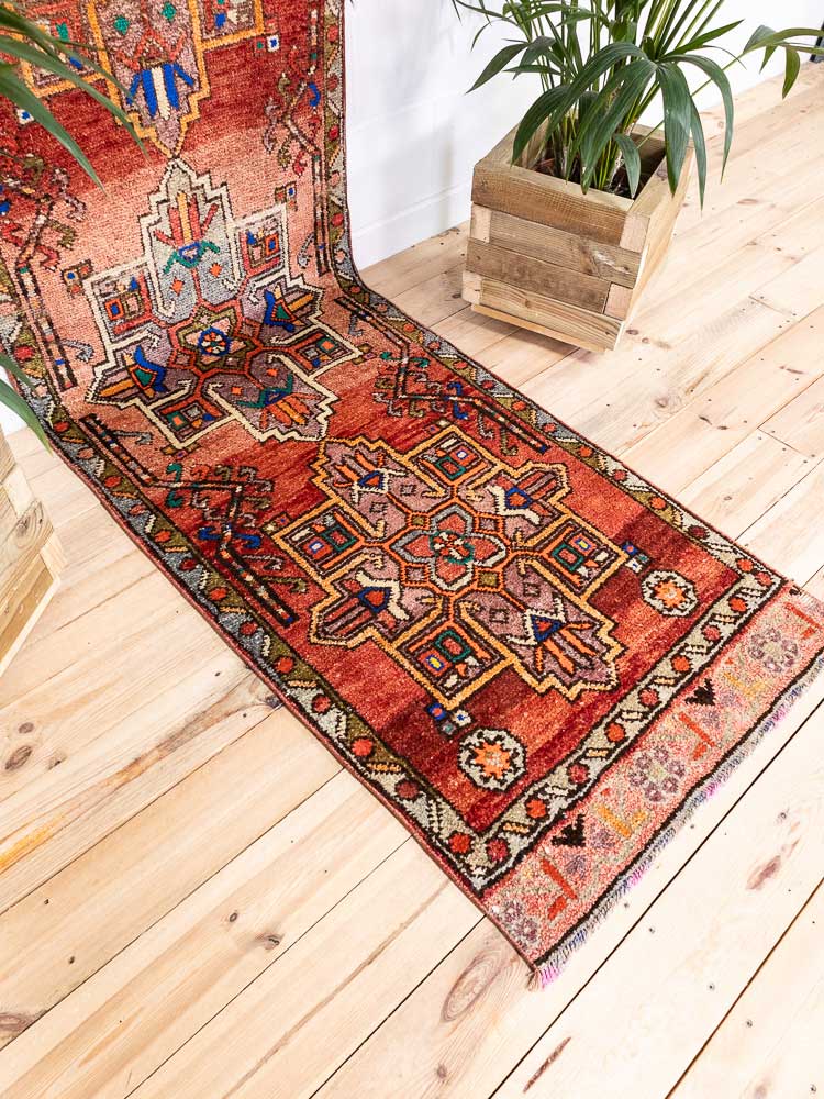 12683 Long Vintage Kurdish Herki Carpet Runner Rug 79x380cm (2.7 x 12.5ft)