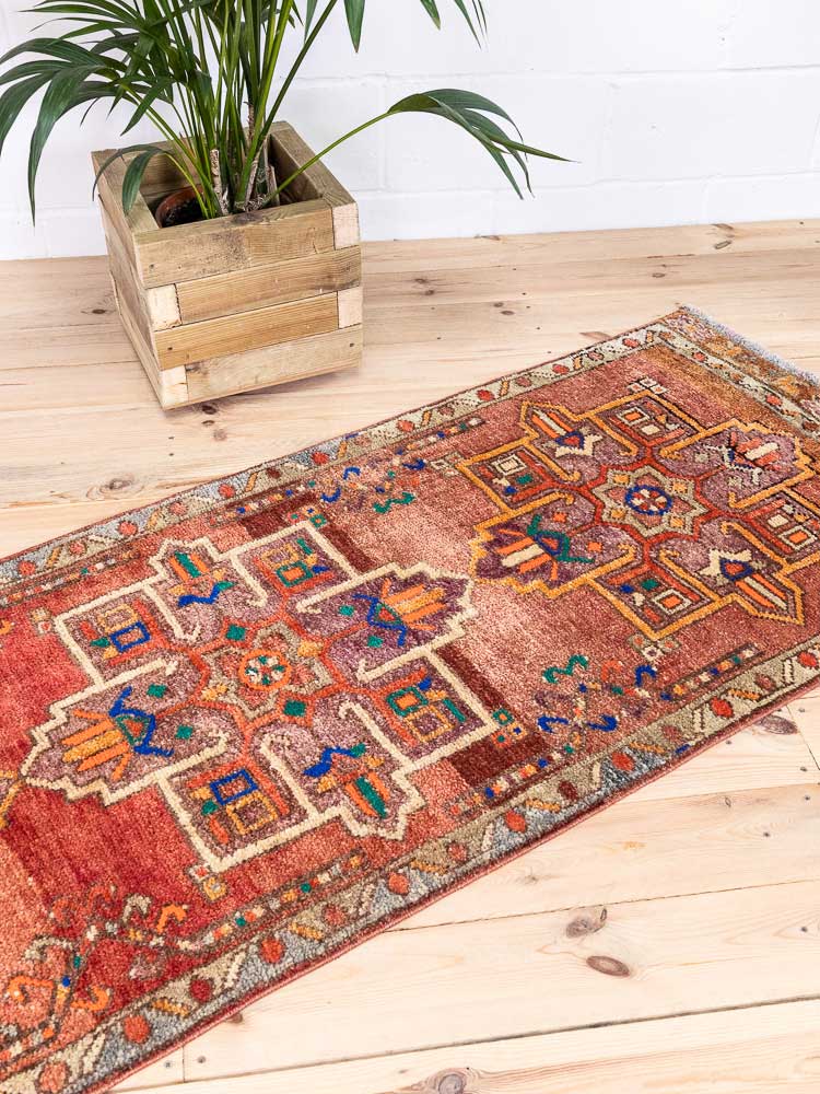 12683 Long Vintage Kurdish Herki Carpet Runner Rug 79x380cm (2.7 x 12.5ft)