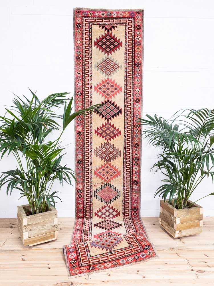 12684 Long Vintage Kurdish Herki Carpet Runner Rug 85x412cm (2.9 x 13.6ft)