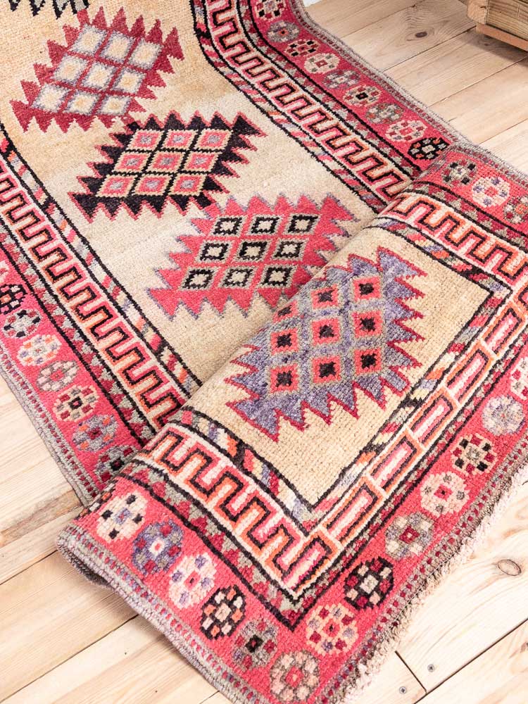 12684 Long Vintage Kurdish Herki Carpet Runner Rug 85x412cm (2.9 x 13.6ft)