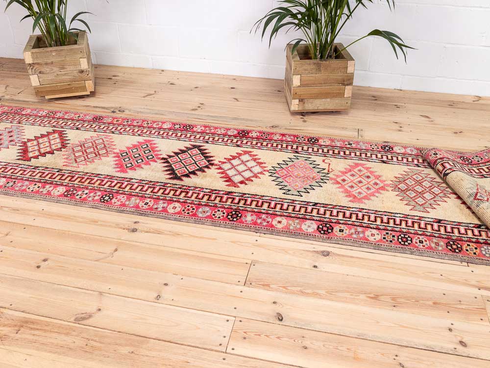 12684 Long Vintage Kurdish Herki Carpet Runner Rug 85x412cm (2.9 x 13.6ft)