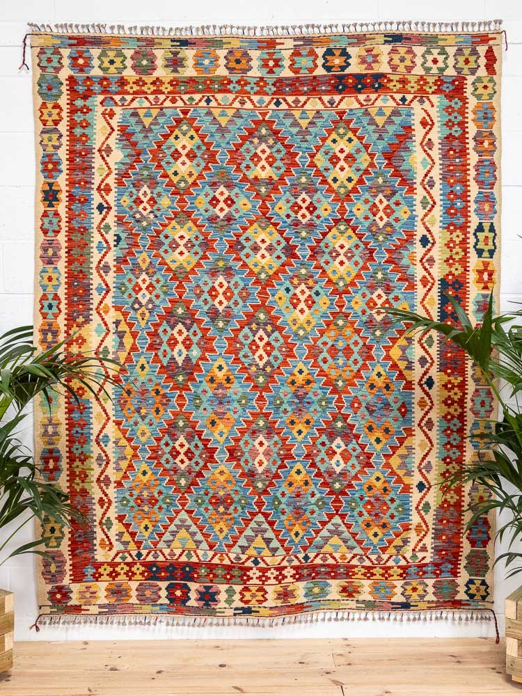 12698 Afghan Vegetable Dyed Kilim Rug 198x245cm (6.6 x 8.0ft)