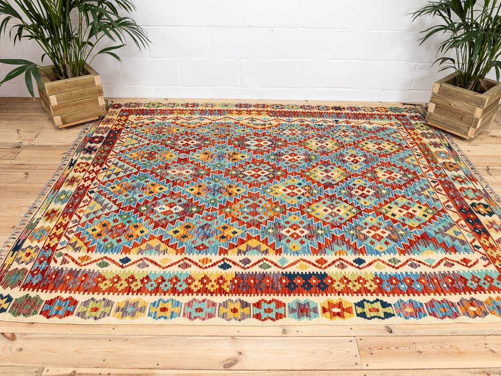 12698 Afghan Vegetable Dyed Kilim Rug 198x245cm (6.6 x 8.0ft)