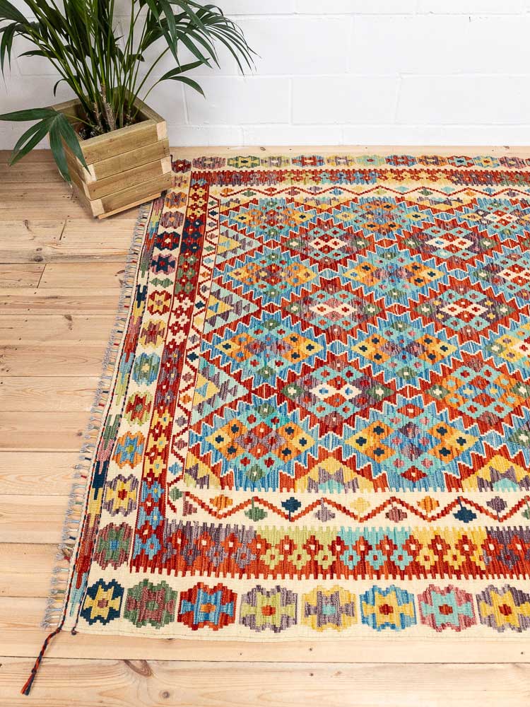 12698 Afghan Vegetable Dyed Kilim Rug 198x245cm (6.6 x 8.0ft)