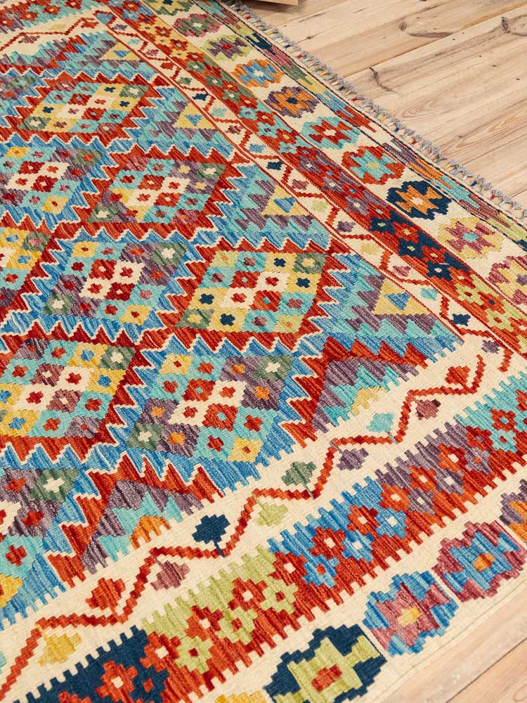 12698 Afghan Vegetable Dyed Kilim Rug 198x245cm (6.6 x 8.0ft)