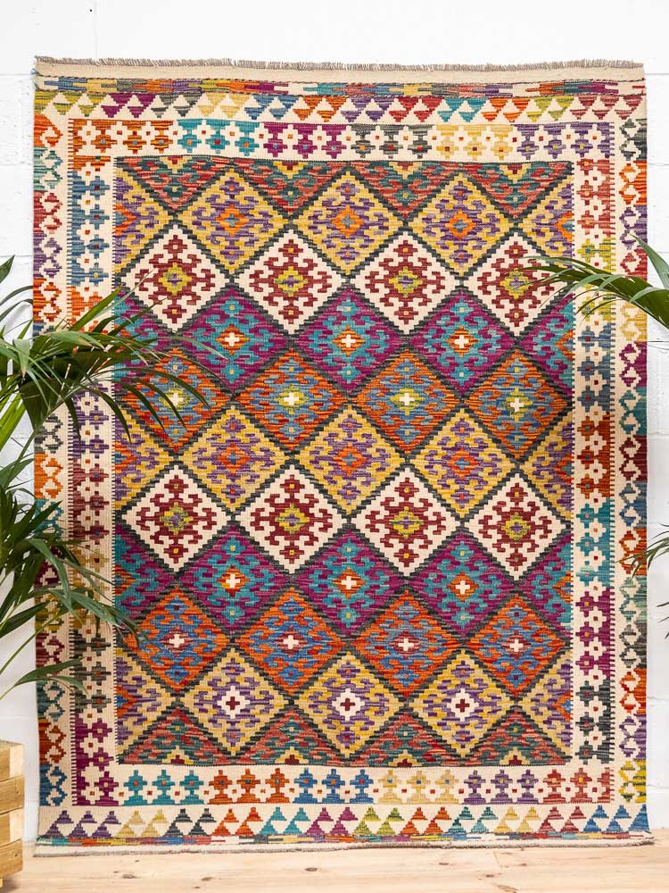 12700 Afghan Vegetable Dyed Kilim Rug 155x200cm (5.1 x 6.6ft)