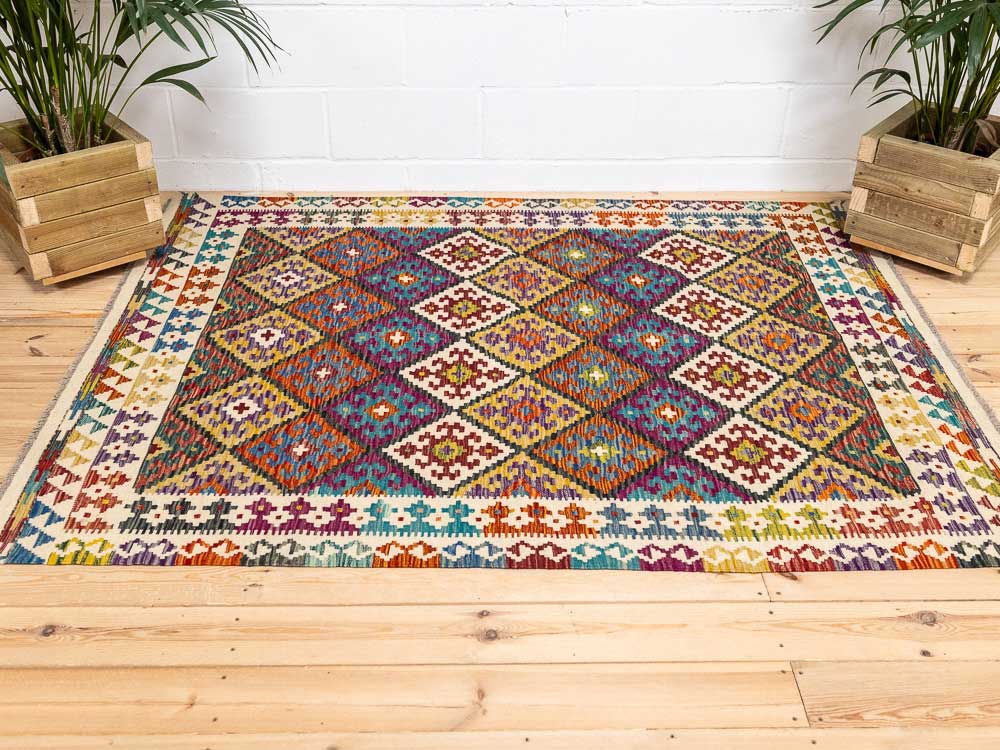 12700 Afghan Vegetable Dyed Kilim Rug 155x200cm (5.1 x 6.6ft)