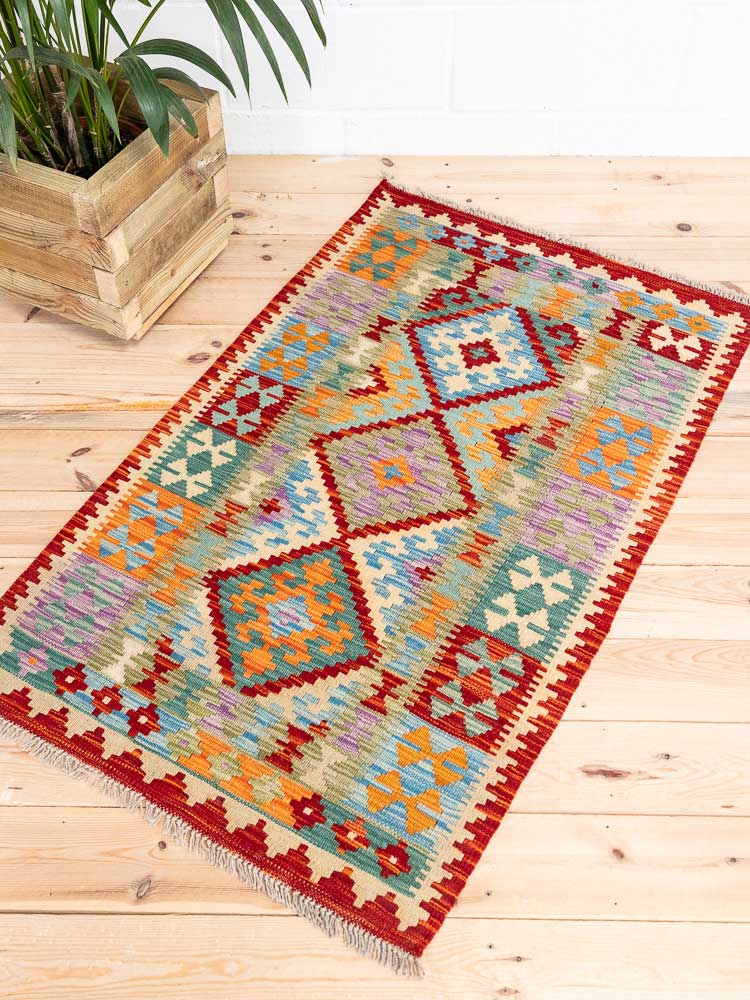 12706 Afghan Vegetable Dyed Kilim Rug 80x131cm (2.7 x 4.3ft)