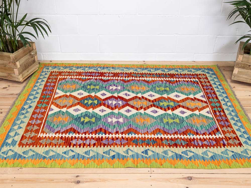 12715 Afghan Vegetable Dyed Kilim Rug 156x207cm (5.1 x 6.9)