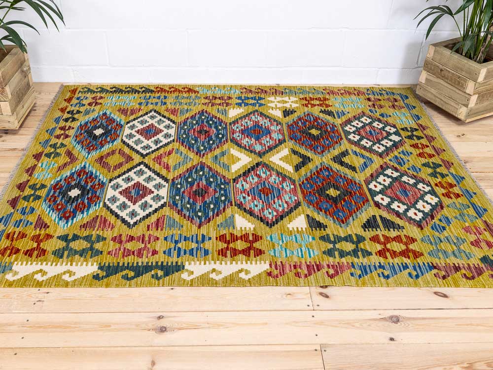 12717 Afghan Vegetable Dyed Kilim Rug 155x202cm (5.1 x 6.7ft)