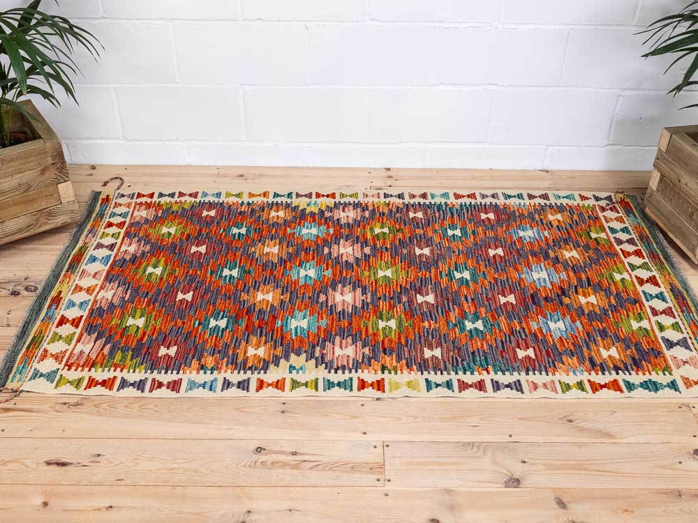 12720 Afghan Vegetable Dyed Kilim Rug 100x192cm (3.3 x 6.3ft)