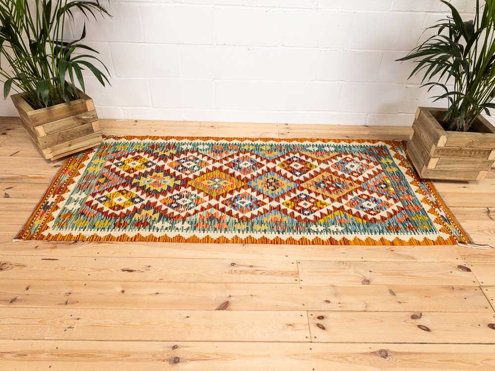 12722 Afghan Vegetable Dyed Kilim Rug 98x219cm (3.2 x 7.2ft)