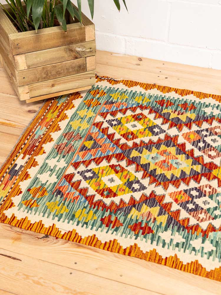 12722 Afghan Vegetable Dyed Kilim Rug 98x219cm (3.2 x 7.2ft)