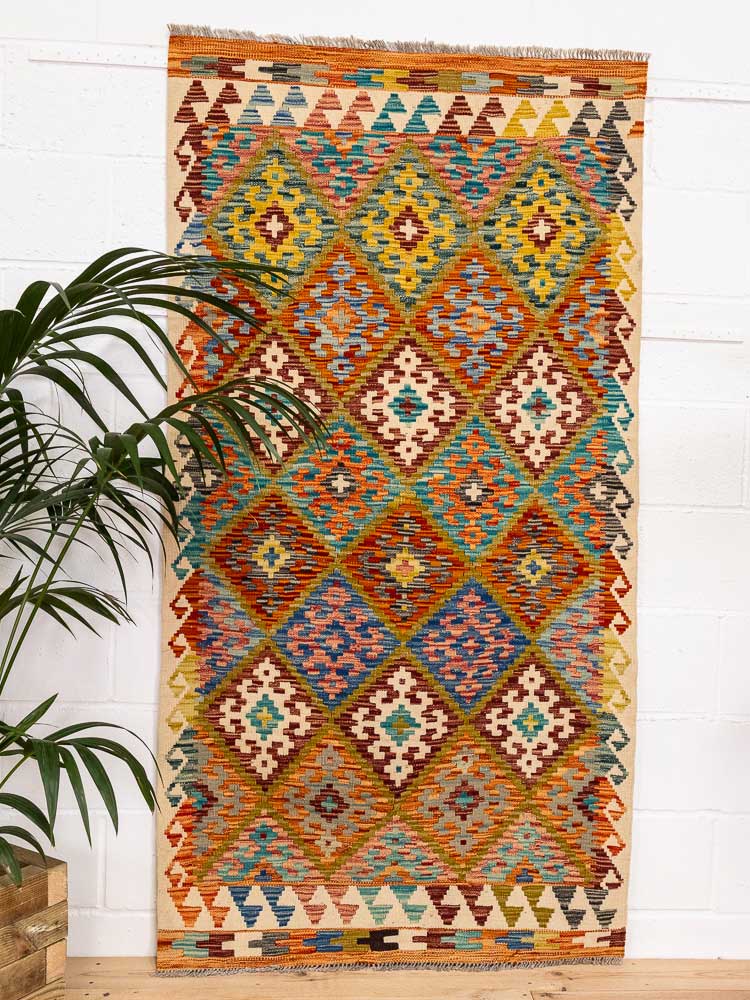 12723 Afghan Vegetable Dyed Kilim Rug 102x194cm (3.4 x 6.4ft)