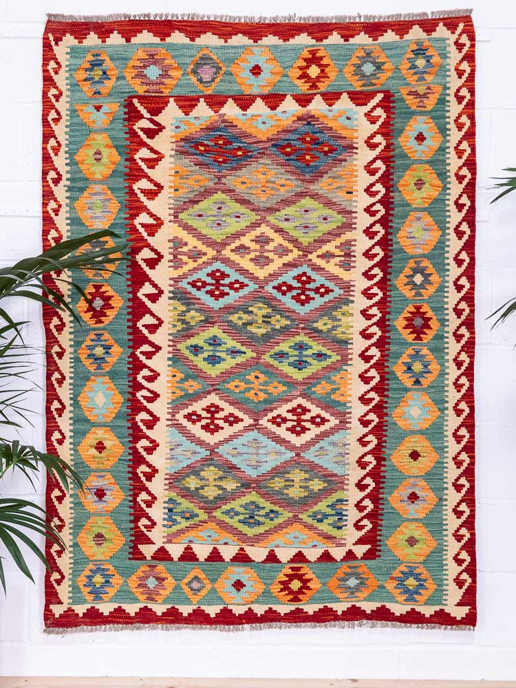 12730 Afghan Vegetable Dyed Kilim Rug 128x176cm (4.2 x 5.9ft)