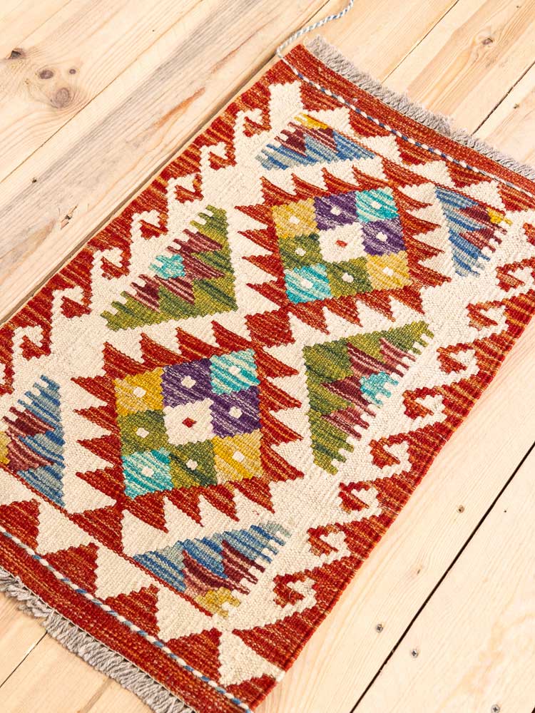 12734 Small Rustic Afghan Vegetable Dyed Kilim Rug 44x69cm (1.5 x 2.3ft)