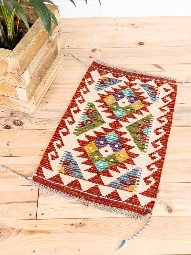 12734 Small Rustic Afghan Vegetable Dyed Kilim Rug 44x69cm (1.5 x 2.3ft)