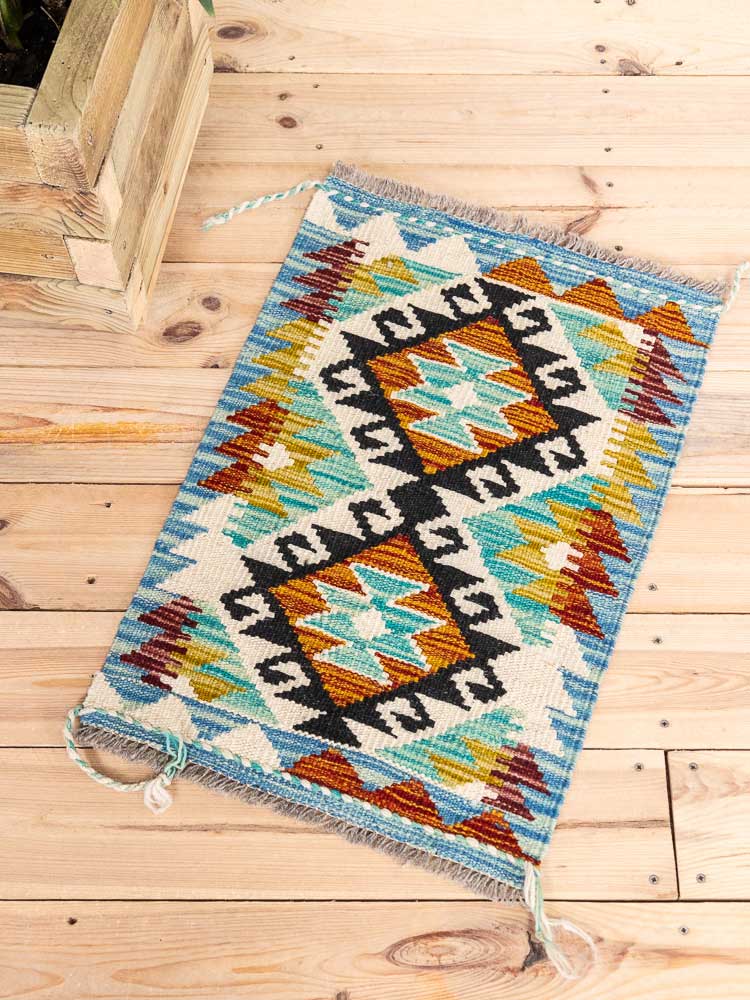 12736 Small Rustic Afghan Vegetable Dyed Kilim Rug 44x64cm (1.5 x 2.1ft)