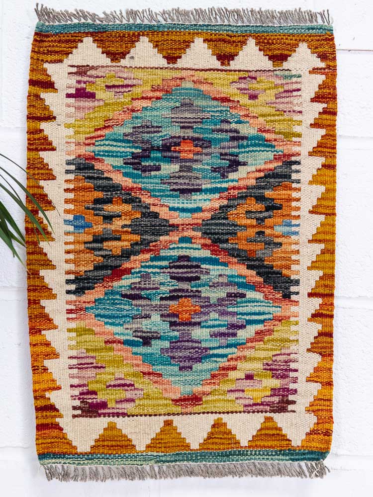 12737 Small Rustic Afghan Vegetable Dyed Kilim Rug 44x63cm (1.5 x 2.0ft)