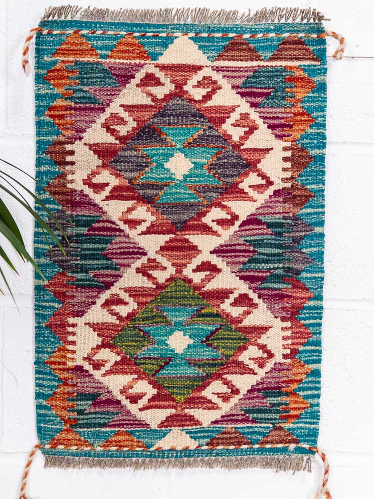 12740 Small Rustic Afghan Vegetable Dyed Kilim Rug 41x62cm (1.4 x 2.0ft)