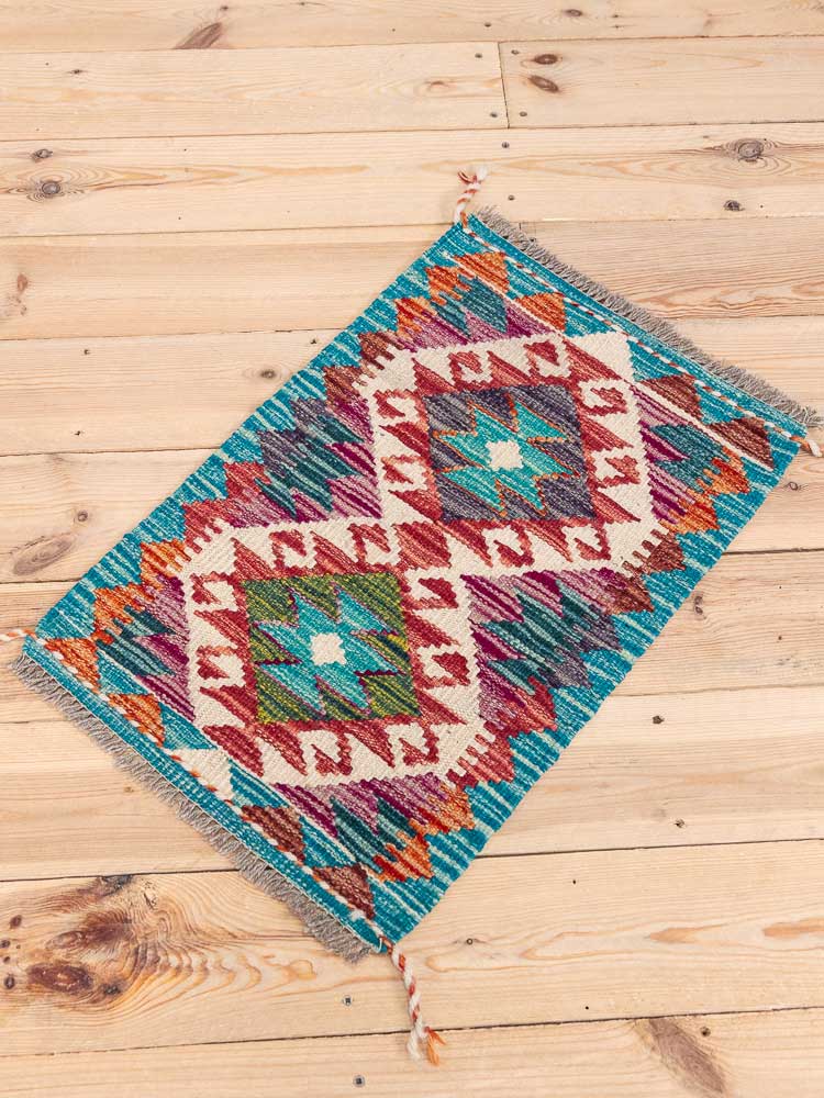 12740 Small Rustic Afghan Vegetable Dyed Kilim Rug 41x62cm (1.4 x 2.0ft)