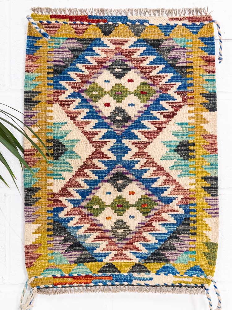 12742 Small Rustic Afghan Vegetable Dyed Kilim Rug 46x64cm (1.6 x 2.1ft)