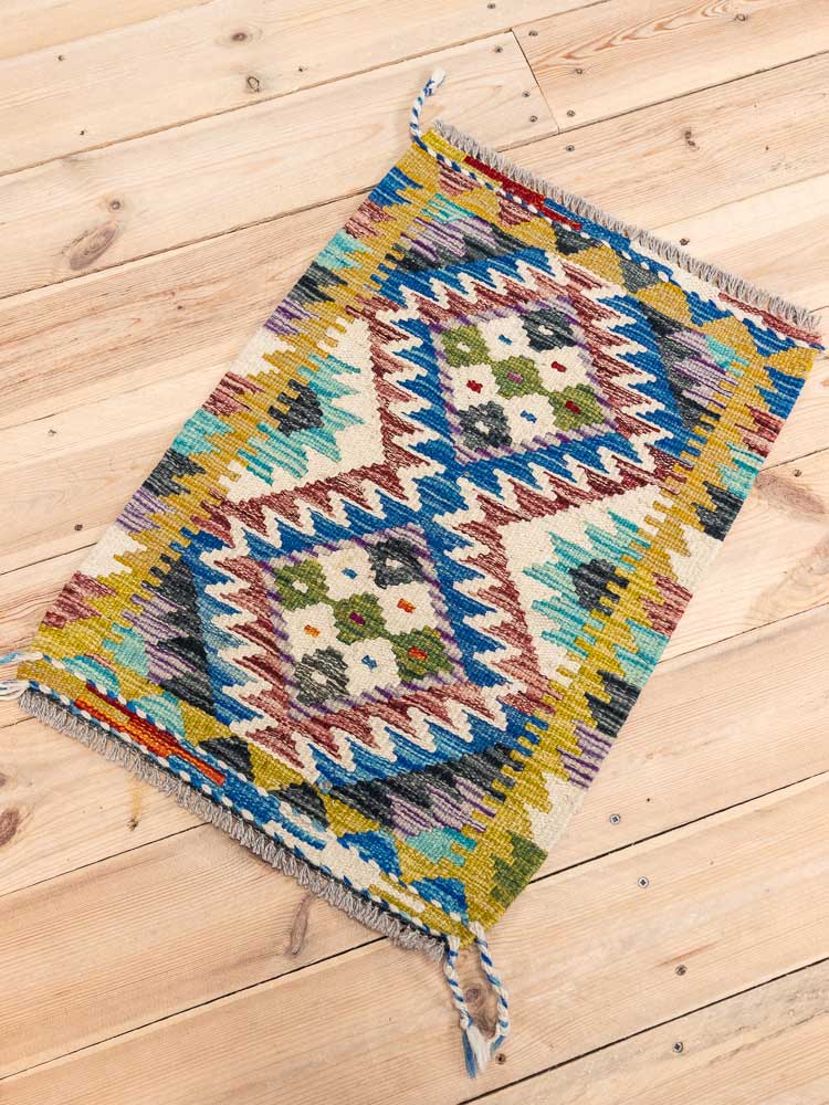 12742 Small Rustic Afghan Vegetable Dyed Kilim Rug 46x64cm (1.6 x 2.1ft)