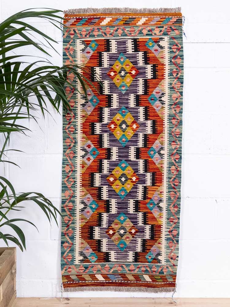 12744 Afghan Vegetable Dyed Kilim Runner Rug 63x145cm (2.0 x 4.9ft)