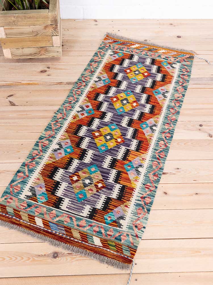 12744 Afghan Vegetable Dyed Kilim Runner Rug 63x145cm (2.0 x 4.9ft)