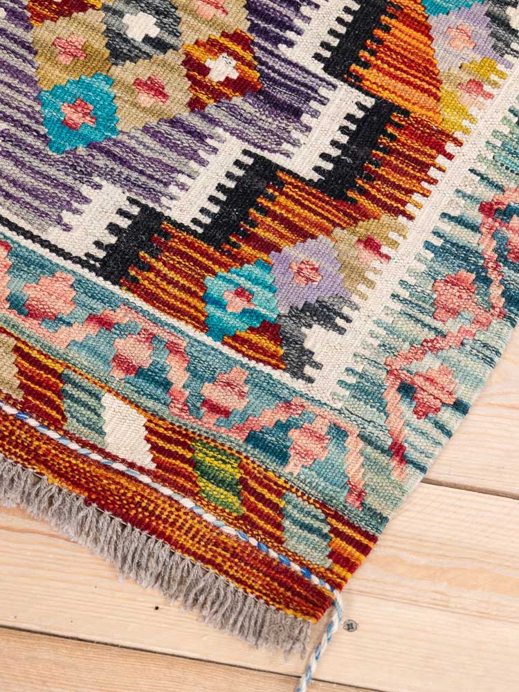 12744 Afghan Vegetable Dyed Kilim Runner Rug 63x145cm (2.0 x 4.9ft)