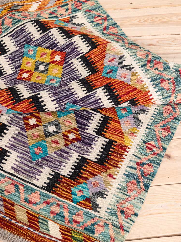 12744 Afghan Vegetable Dyed Kilim Runner Rug 63x145cm (2.0 x 4.9ft)