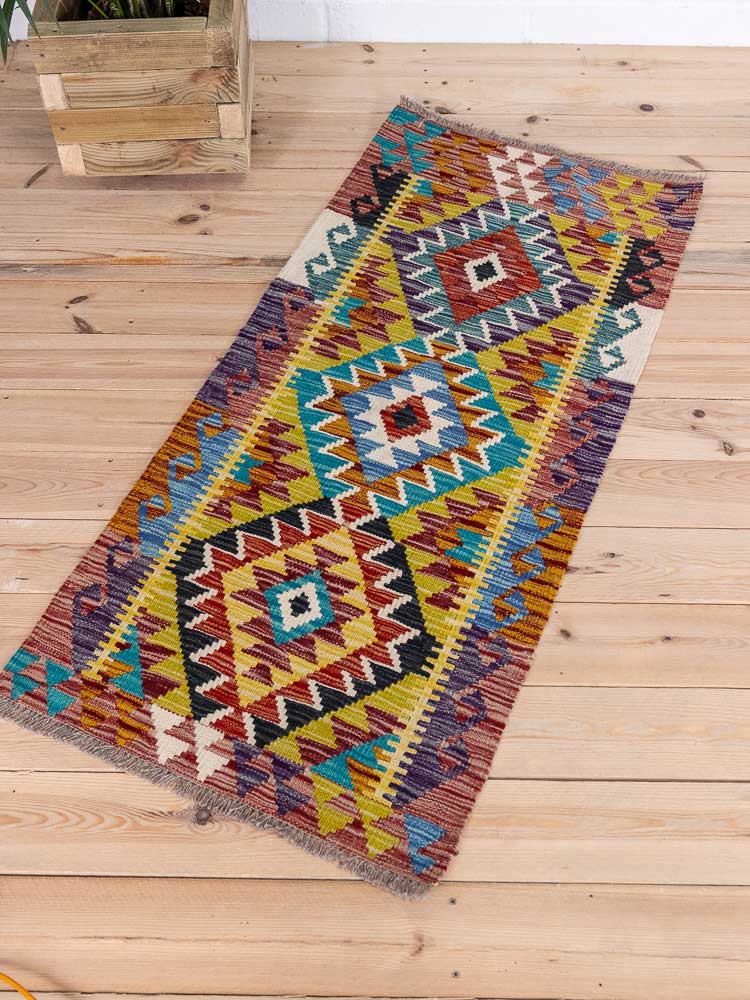 12746 Afghan Vegetable Dyed Kilim Runner Rug 65x142cm (2.1 x 4.8ft)