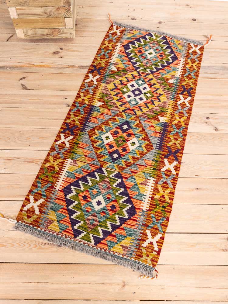 12747 Afghan Vegetable Dyed Kilim Runner Rug 64x141cm (2.1 x 4.7ft)