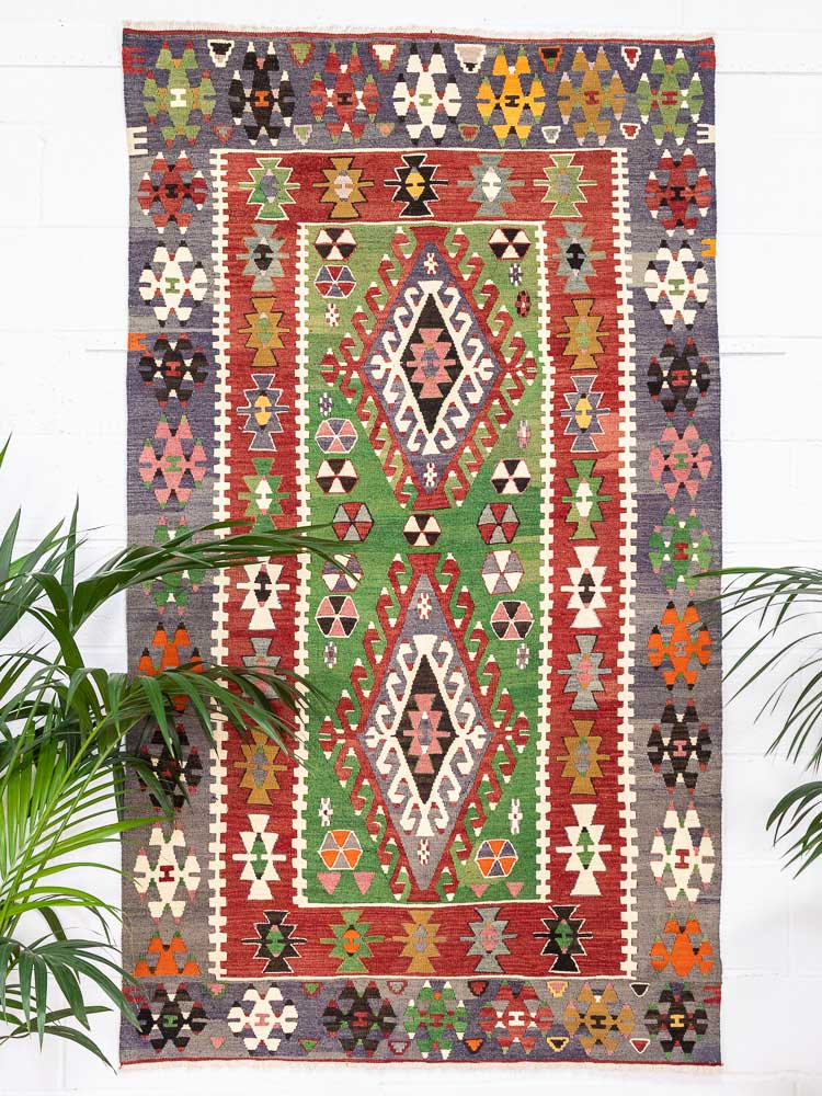 12755 Vintage Turkish Esme Kilim Rug 129x221cm (4.2 x 7.3ft)