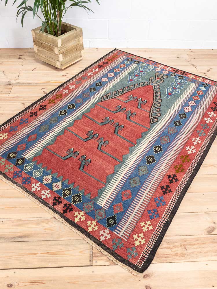 12757 Vintage Obruk Turkish Kilim Rug 139x194cm (4.6 x 6.4ft)