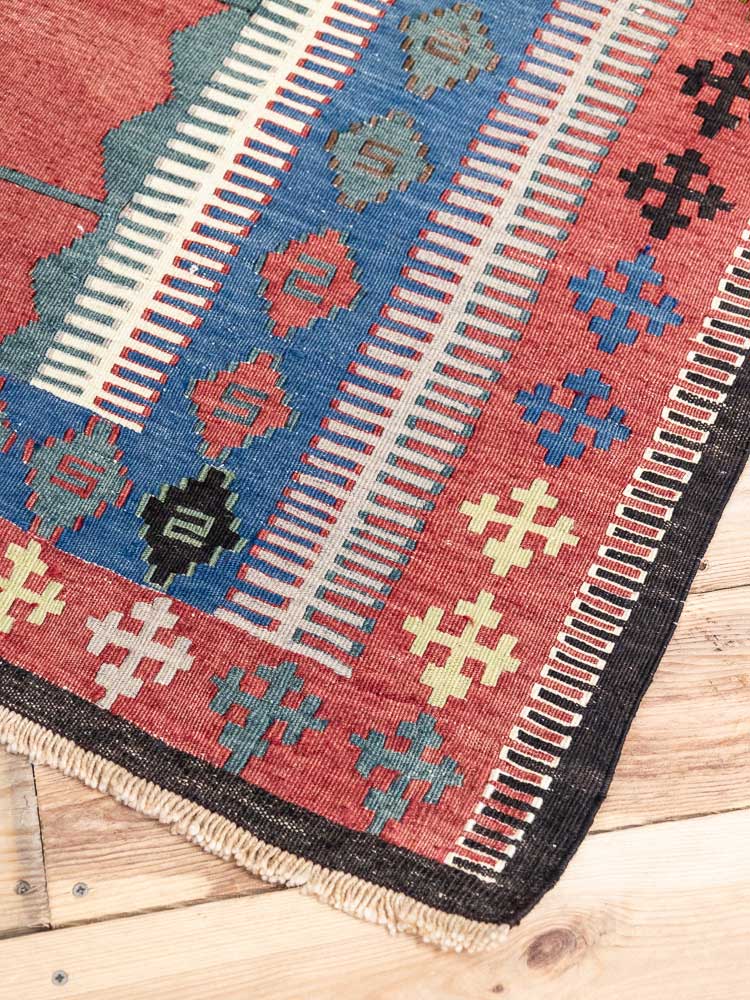 12757 Vintage Obruk Turkish Kilim Rug 139x194cm (4.6 x 6.4ft)