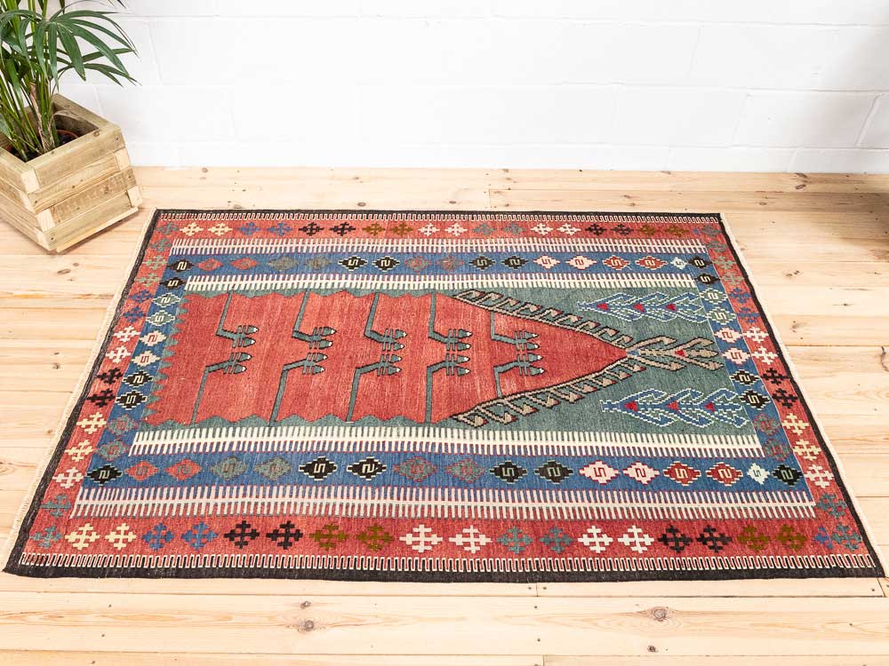 12757 Vintage Obruk Turkish Kilim Rug 139x194cm (4.6 x 6.4ft)