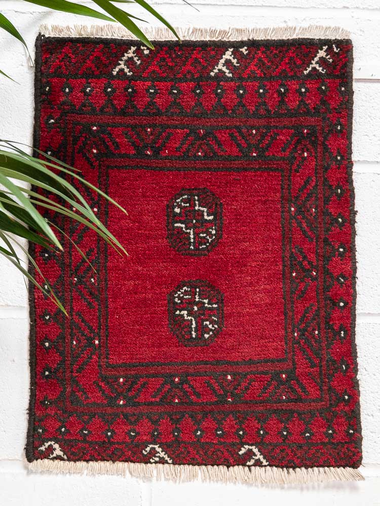 12758 Small Afghan Red Aq Chah Pile Rug 50x64cm (1.7 x 2.1ft)